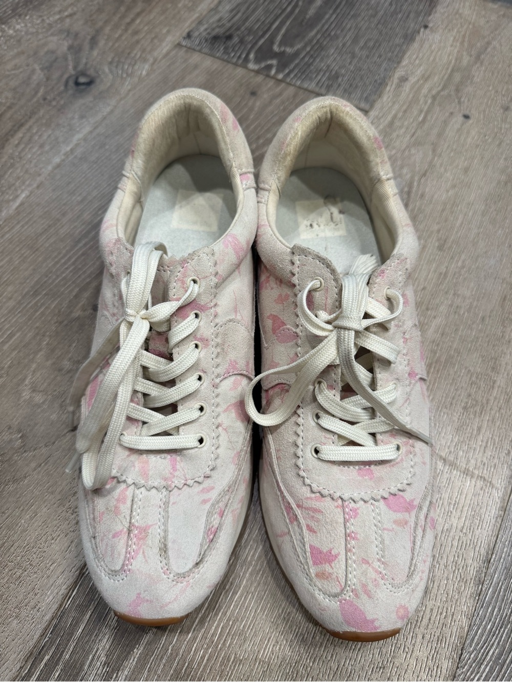 Dolce Vita Cream and Pink Floral Lace-Up Sneakers